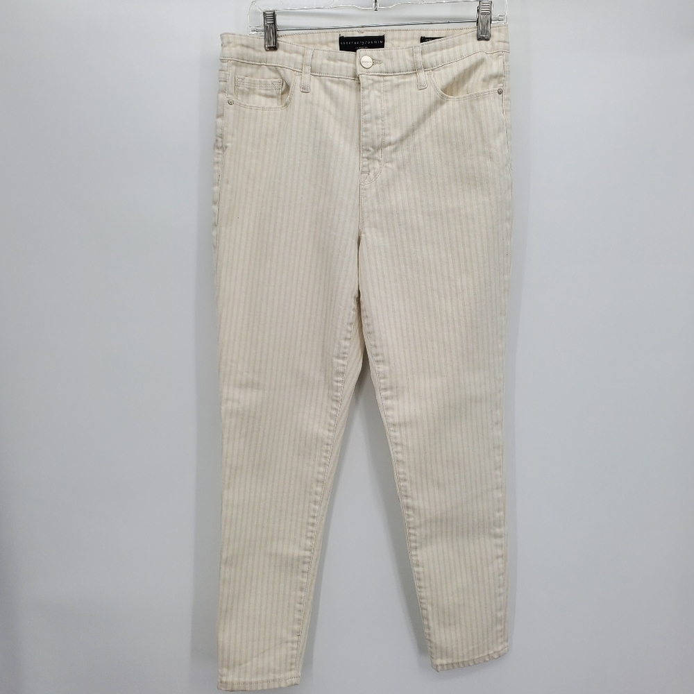 Sanctuary ivory social ankle skinny high rise railroad stripe jeans size 30